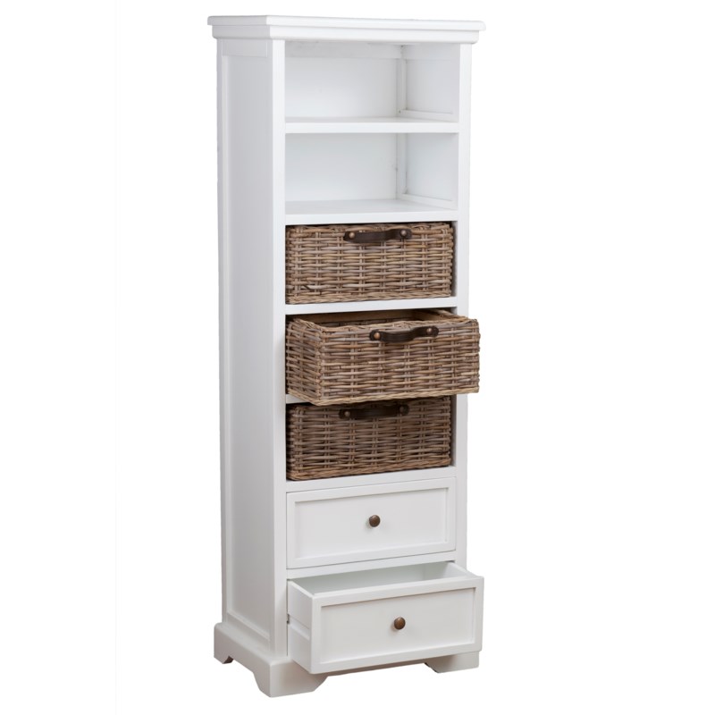 Simone Tall Bookcase 2 Drawers 3 Baskets 2 Shelves White