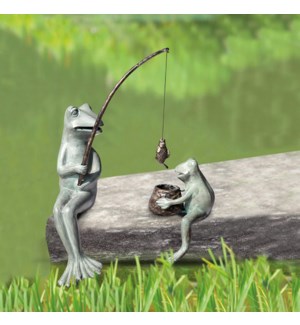 Fishing Frog Mama and Baby Garden Sculpture
