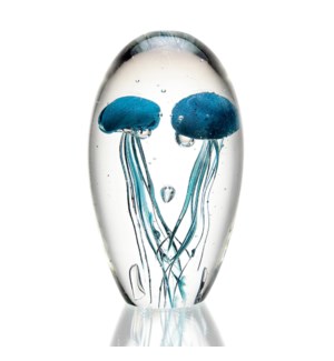 Art Glass Sea Blue Jellyfish Duo Glow in the Dark
