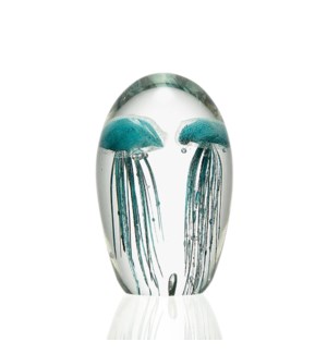 Art Glass Teal Jellyfish Duo 4 inch