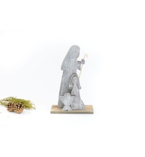 10"  Layered Wood Holy Family Tabletop Décor, Whitewashed