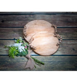10" Round x 1.25"D Wood Tray with Bead Handle