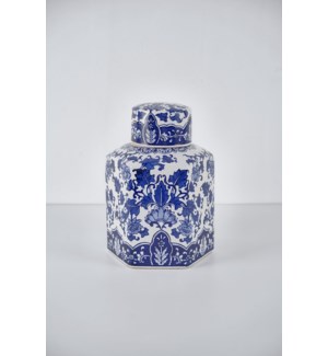 10" Ceramic Hexagon Jar, Blue White