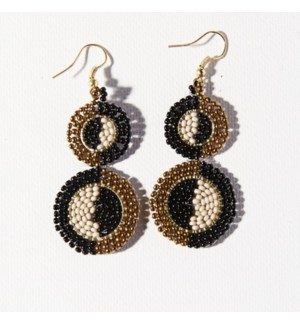 black ivory gold double circle earring 2.75"